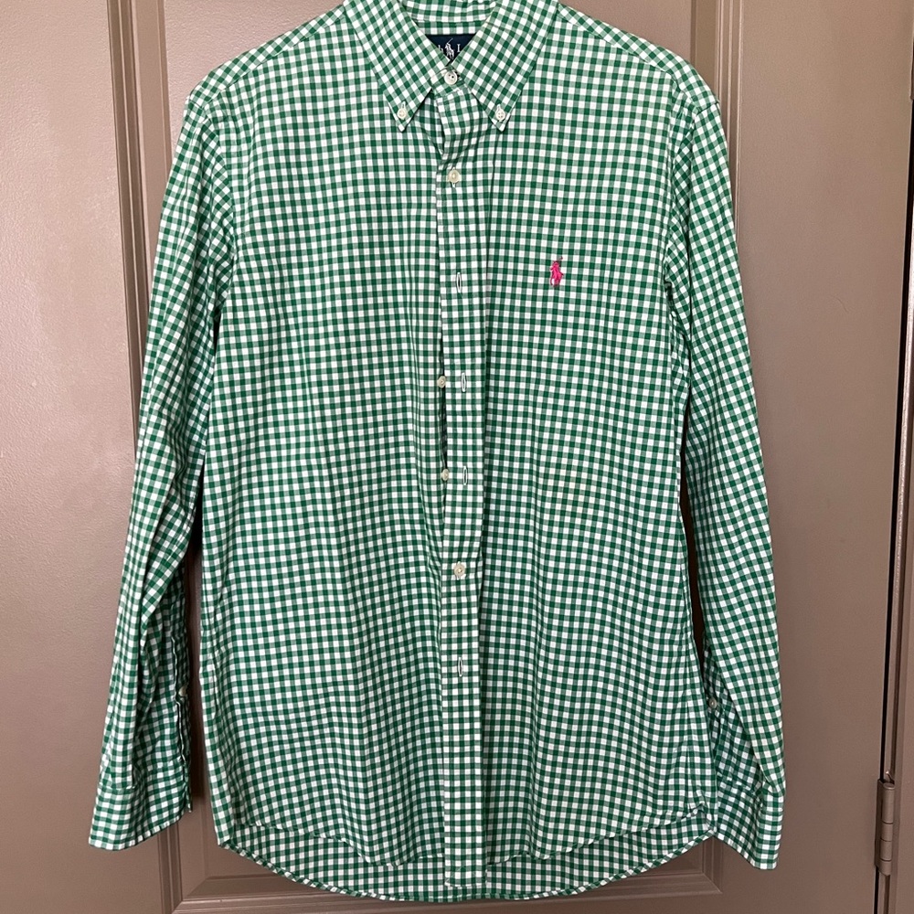 Polo Ralph Lauren Mens Green Checkered Button Down Size Medium